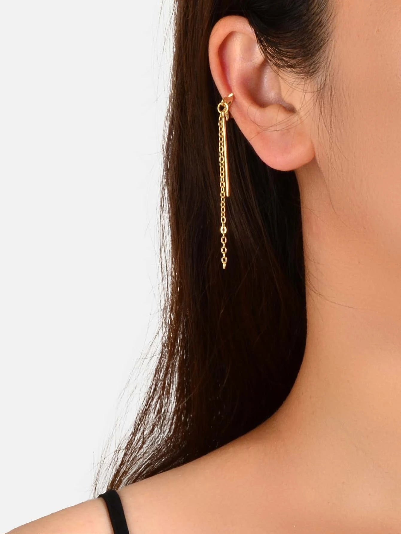 1 pc Punk Gold Silver Chain Bar Cartilage Earrings Ear Cuff Hiphop Jewellery-0
