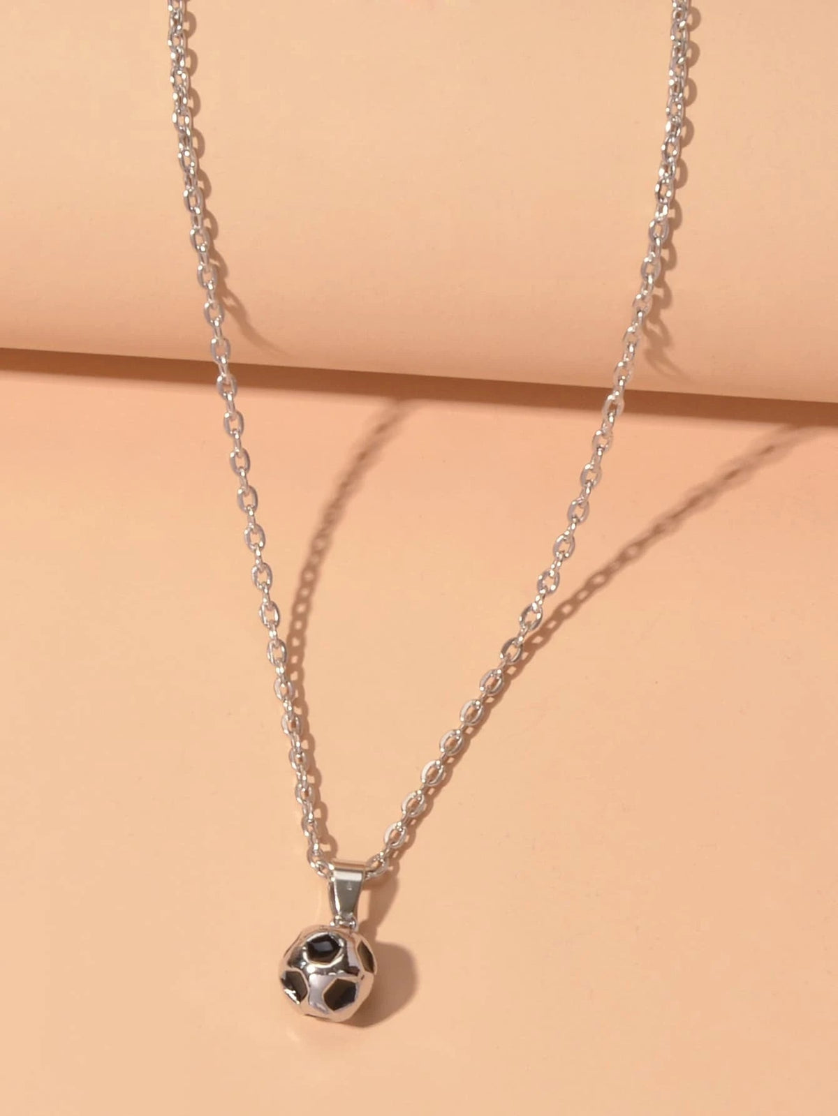 Silver Chain Black Enamel Football Pendant Necklace Soccer Ball Charm Collar-2