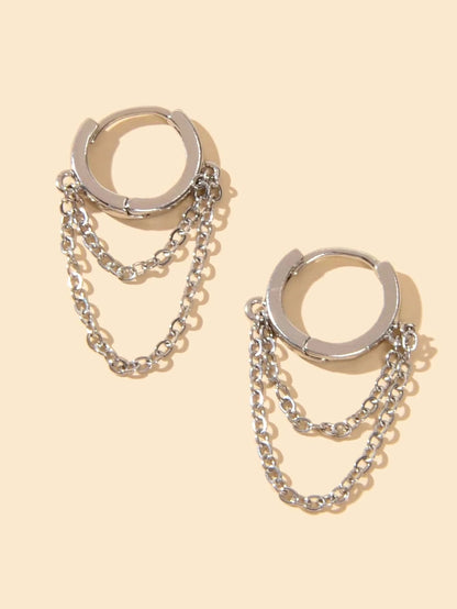 Silver Chain Circle Statement Round Hoop Earrings Women Teens Punk Jewelry Gift-1