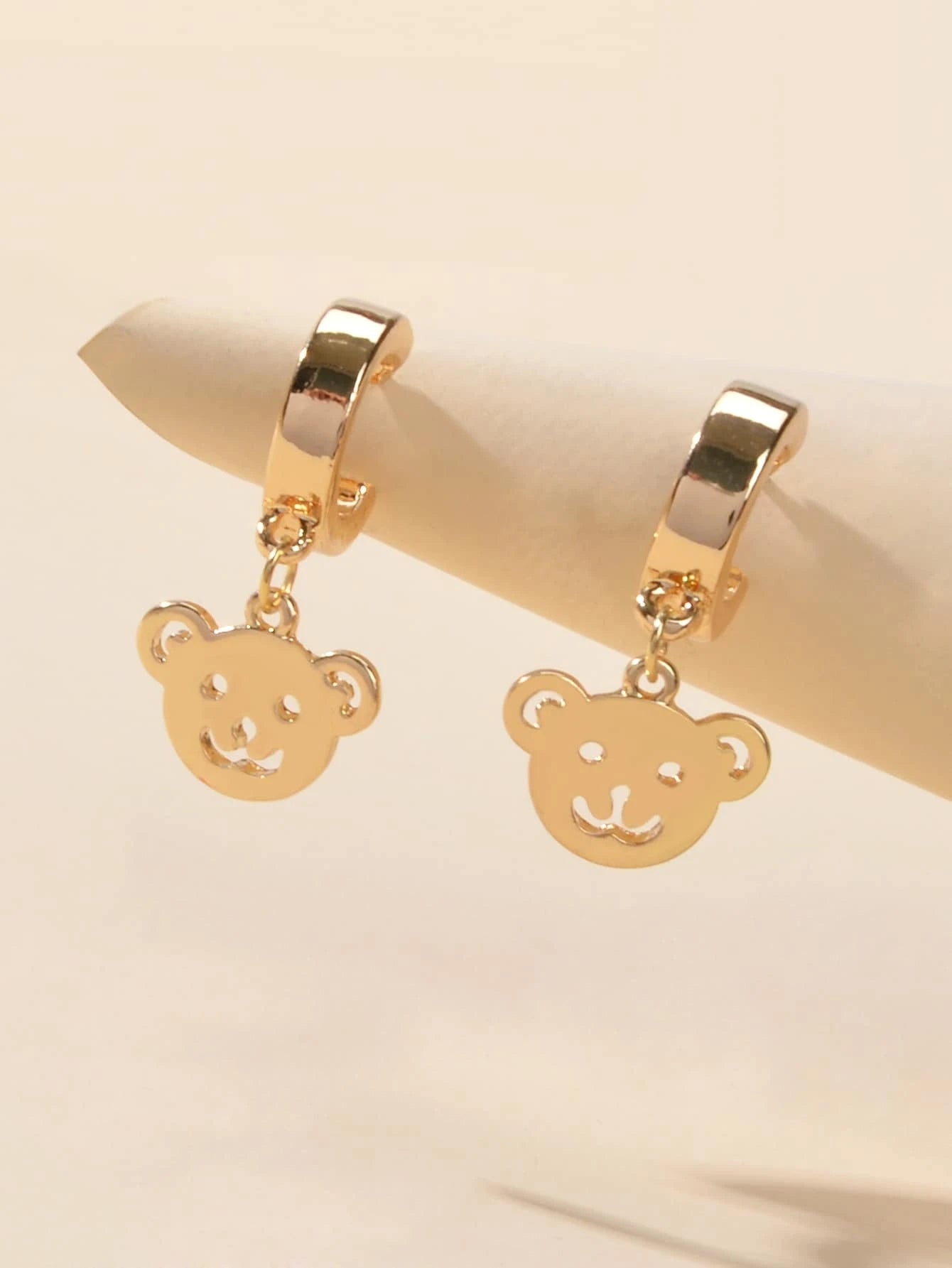 Gold Bear Hoop Drop Earrings Women Cartoon Stud Cute Gift Teens Textured Jewelry-0