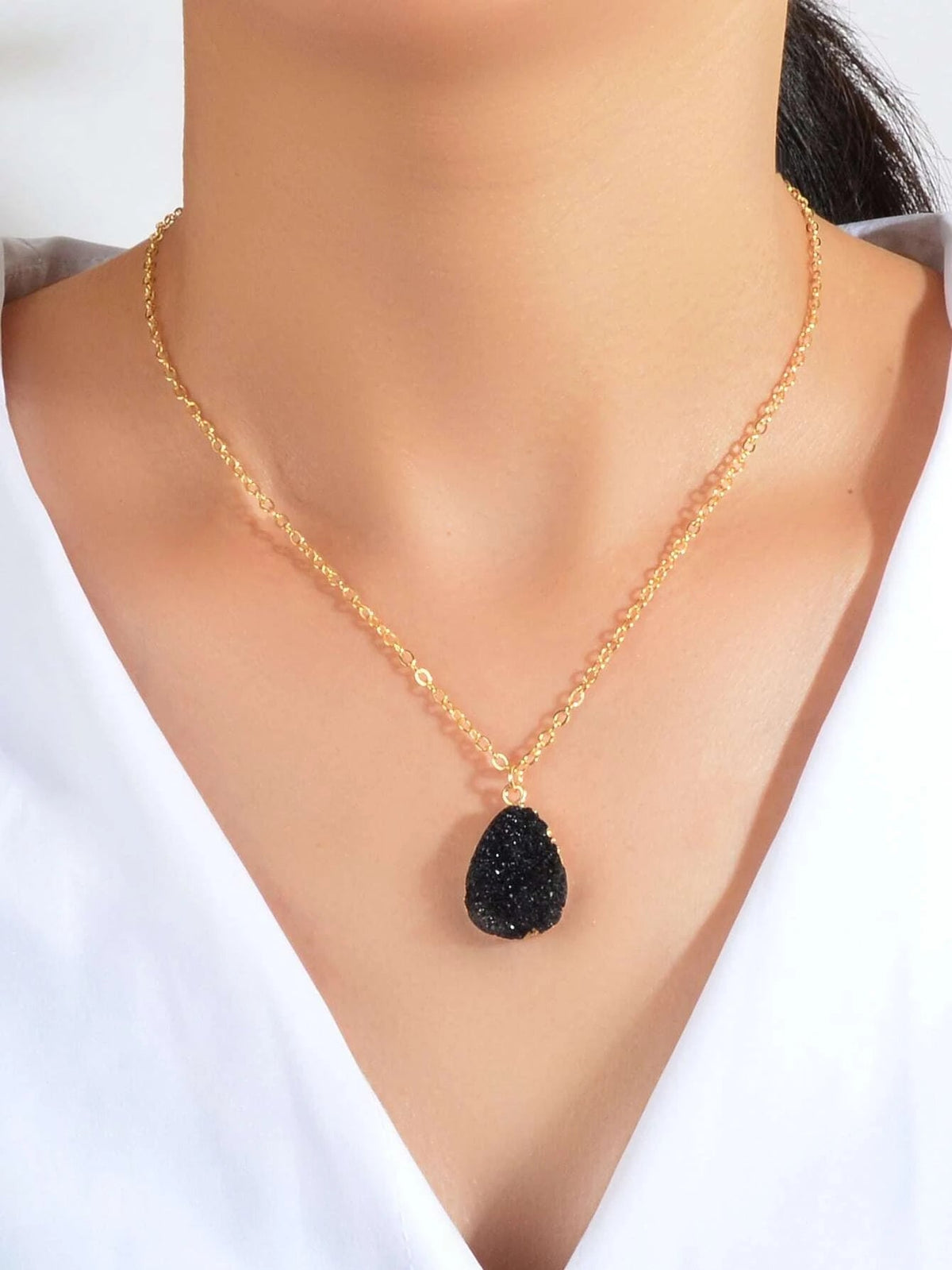 Boho Chic Gold Chain Colorful Stone Resin Water Drop Pendant Ethnic Necklace-7