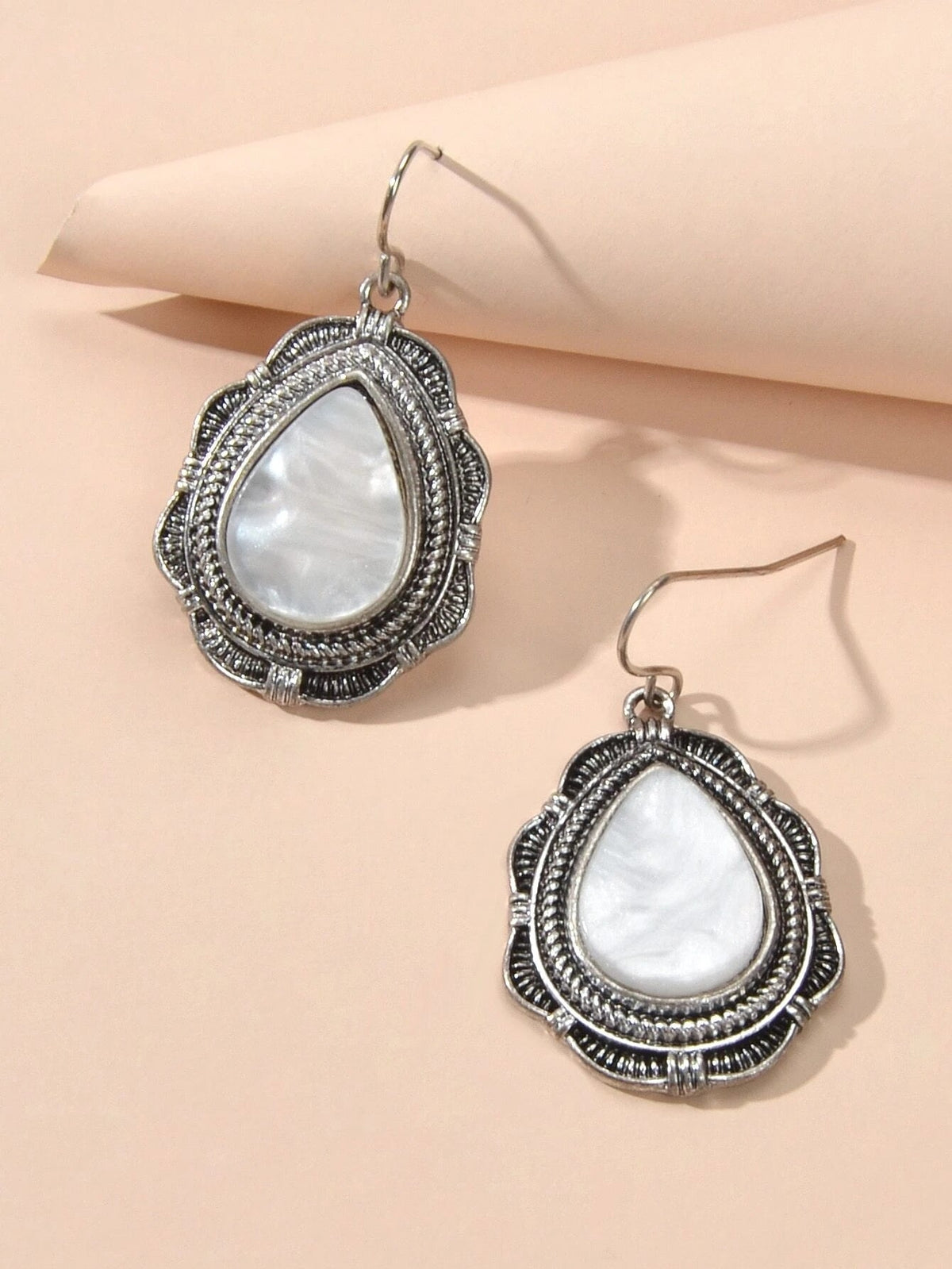 Tribal Ethnic Antique Silver Opal Water Drop Earrings Vintage Accessories Gift-1
