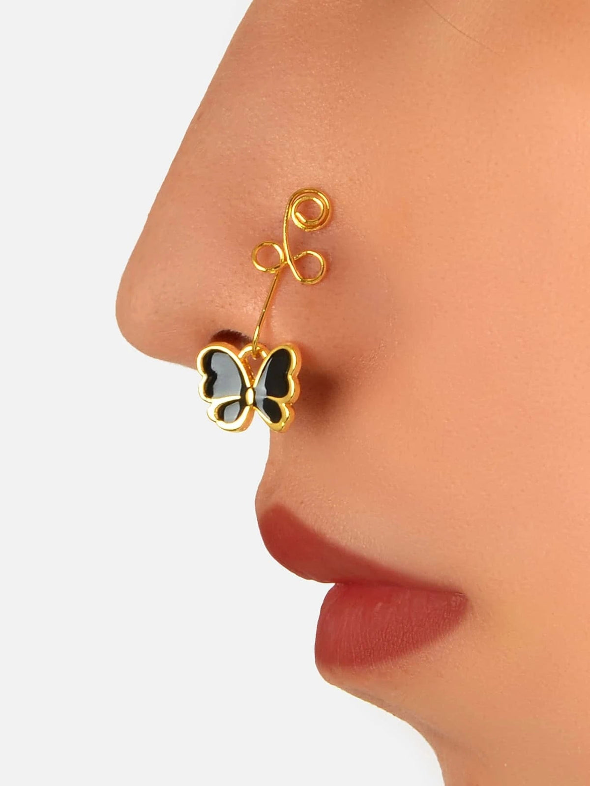 1 pc Piercing Nose Bone Studs Colorful Enamel Butterfly Nose Ring Faux Lip Ear-4