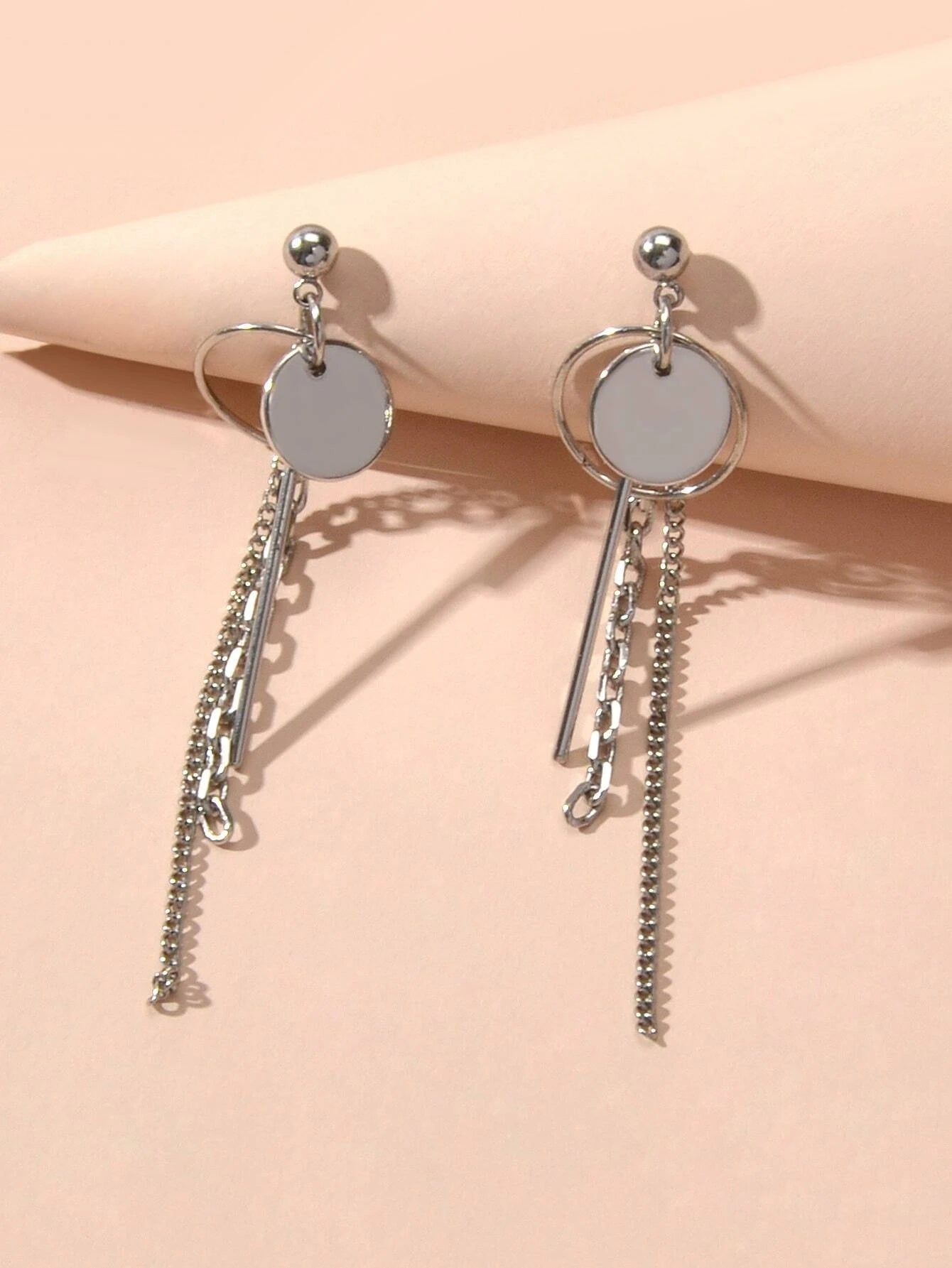 Punk Style Silver Chain Disc Bar Circle Drop Dangle Earrings Fashion Accessories-1