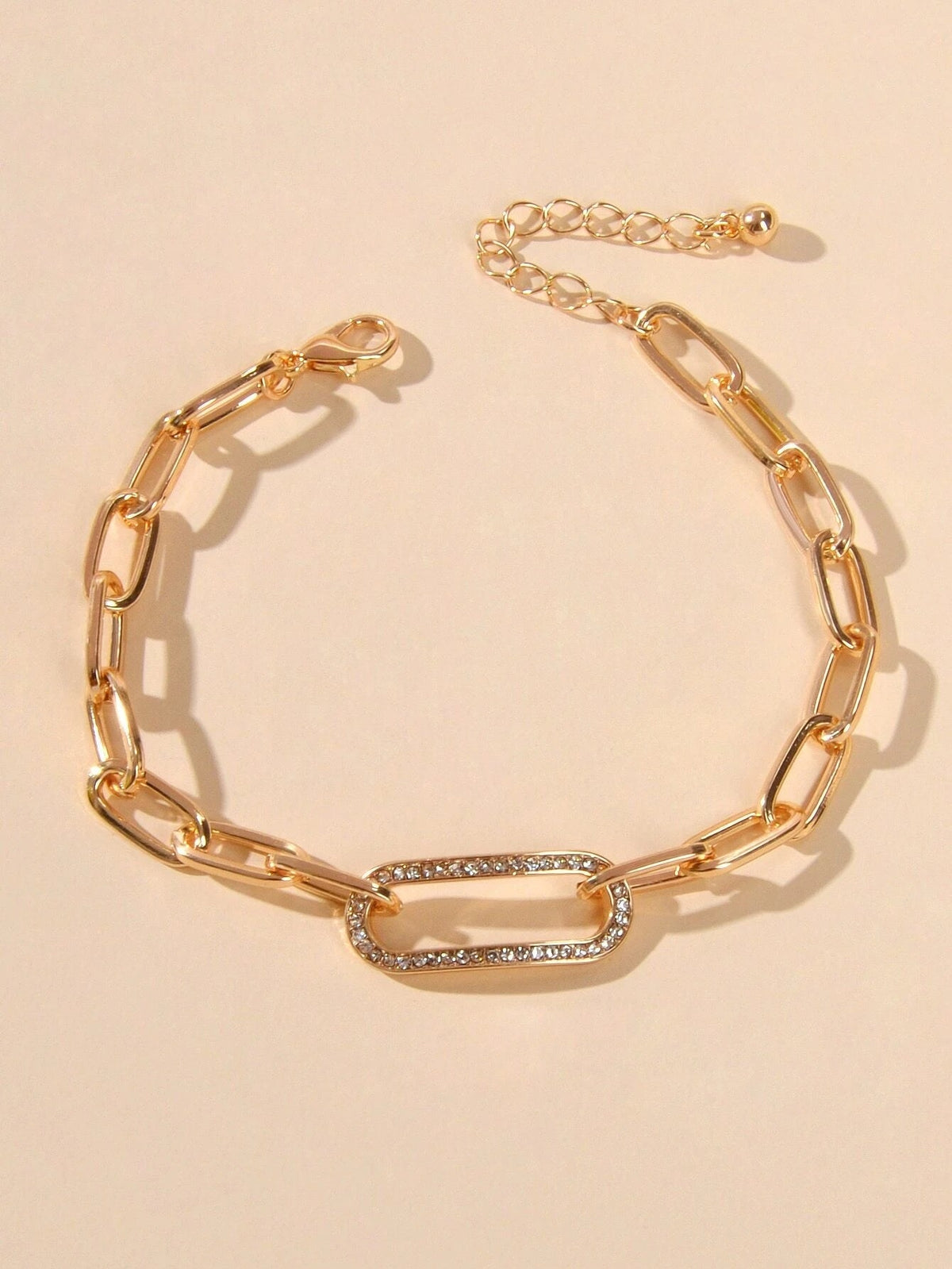 Rhinestone Decor Geometric Gold Chunky Solid Chain Bracelet Women Teens Jewelry-0