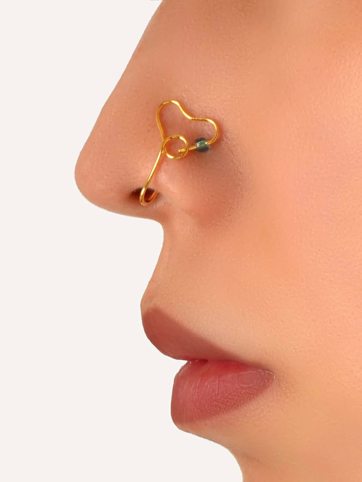 1 pc Gold Heart Bead Fake Nose Ring Lip Ear Nose Body Piercing Stud Jewellery-0