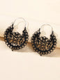 Traditional Black Hollow out Geometric Flower Hoop Earrings Designer Jewellery-0