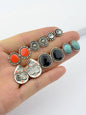 6 Pairs Designer Traditional Antique Silver Geometric Turquoise Stud Earrings-0