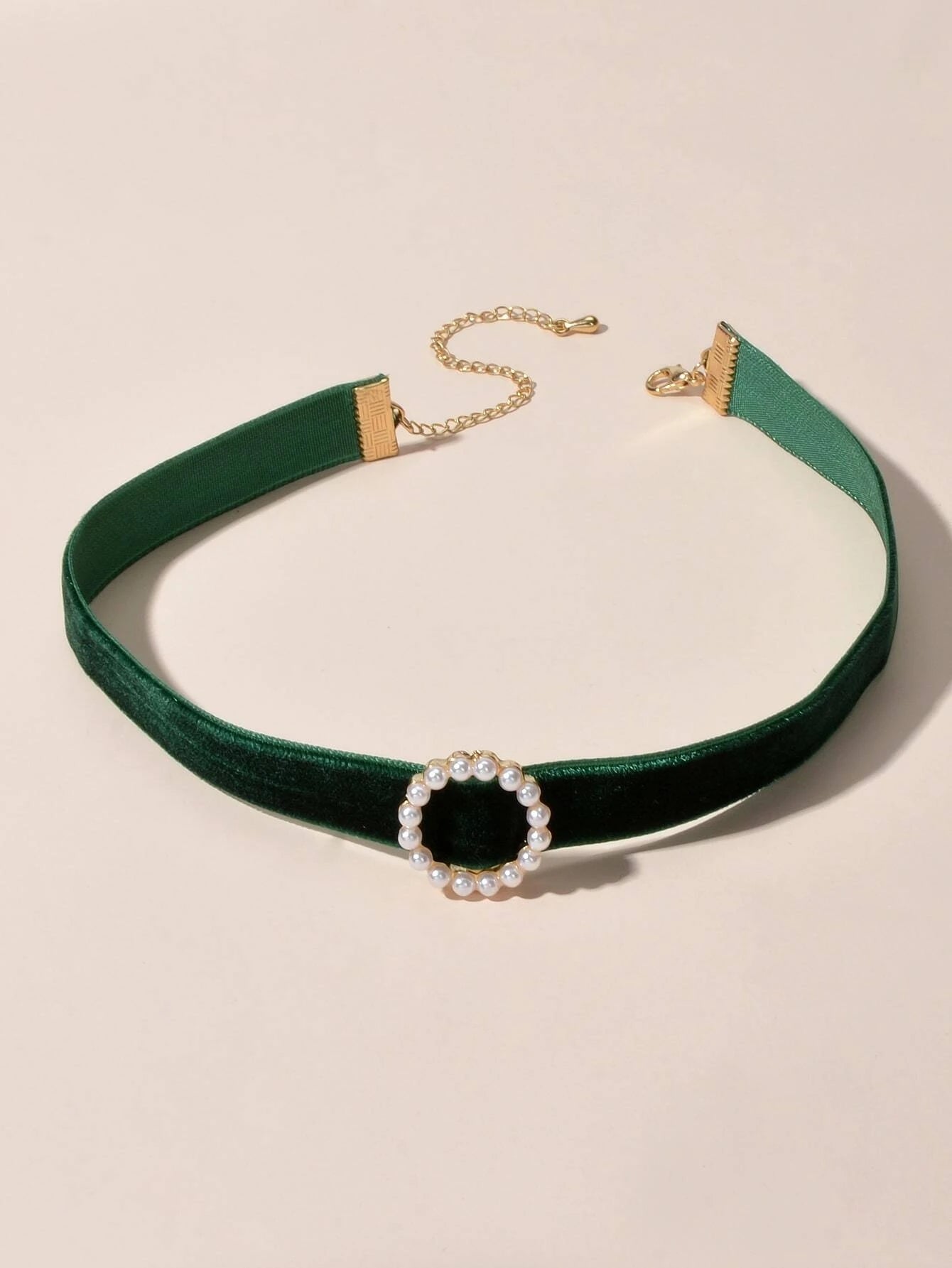Retro Jewellery Pearl Decor Green Black Red Velvet Choker Necklace Accessories-5