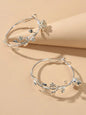 Traditional Silver Leaf Rose Flower Big Dangle Chunky Hoop Statement Earrings-0