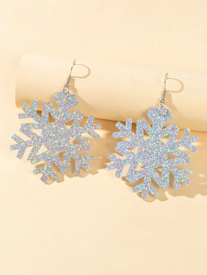 Christmas Jewellery Silver Acrylic Snowflake Drop Dangle Earrings Festival Gift-0