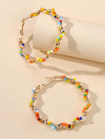 Bohemian Jewellery Seed Beads Decor Handmade Big Hoop Earrings Tribal Ethnic-0