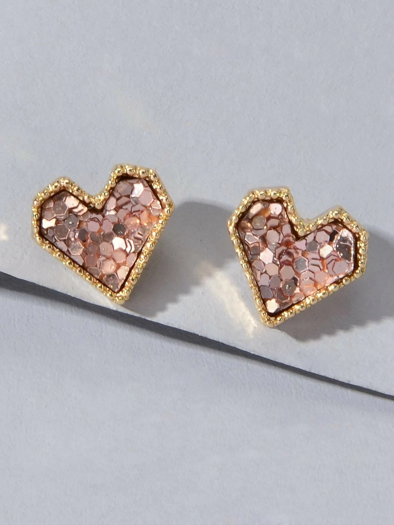 Cute Funny Blue Pink Shining Sequins Heart Stud Classics Wedding Party Earrings-5