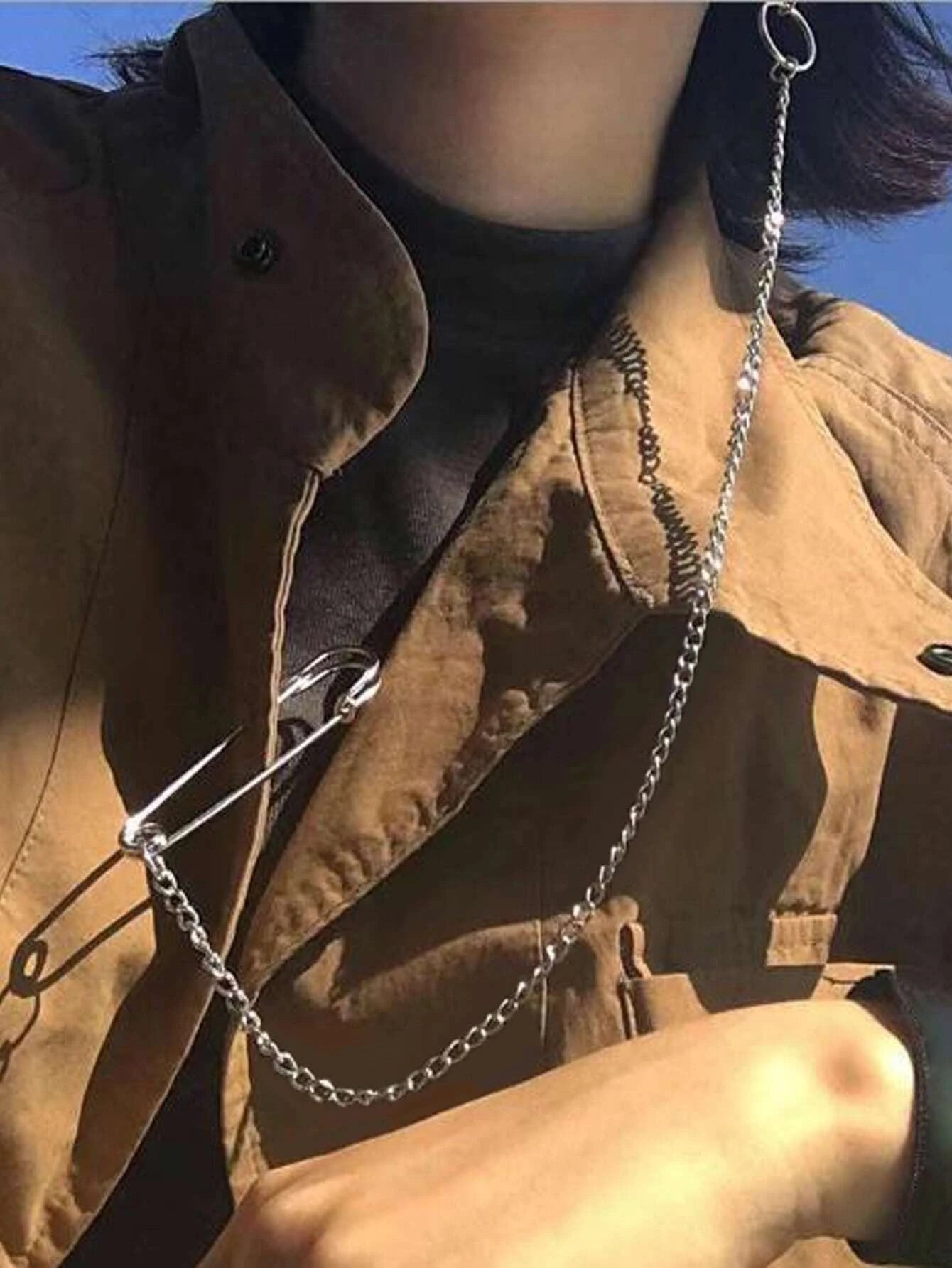 1pc Hiphop Punk Jewellery Rock Silver Long Tassel Chain Safety Pin Drop Earrings-0