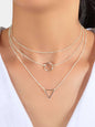 3 pcs Muti-layered Gold Silver Chain Circle Triangle Pendant Necklace Teens Gift-5