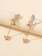 White Enamel Rhinestone Butterfly Pendant Earrings Dainty Gifts for Women Teens-0