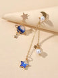 Asymmetric Pearl Star Planet Gold Chain Dangle Pierced Designer Jewelry Earrings-0