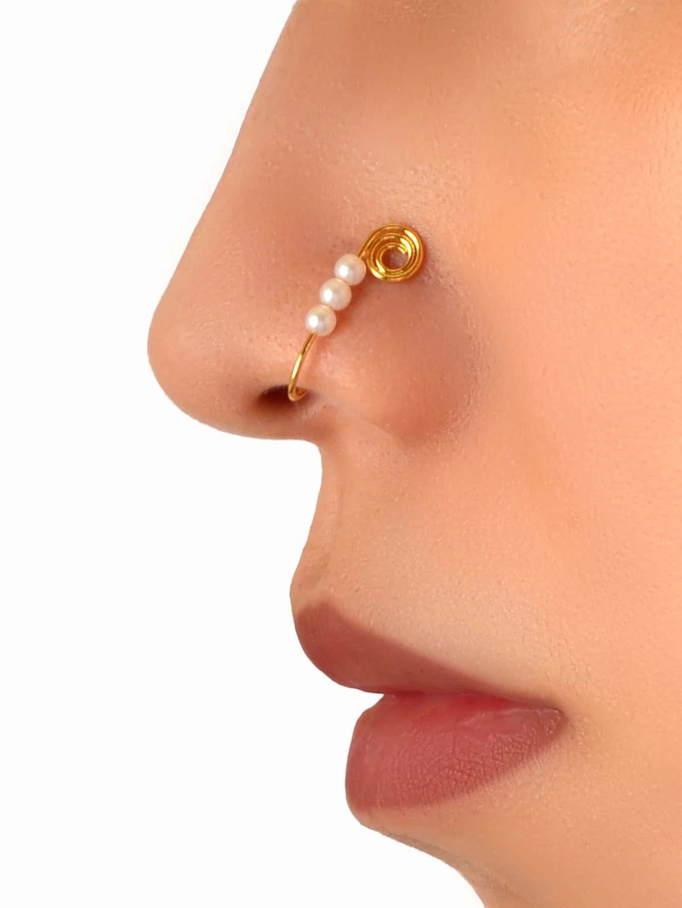 1pc Geometric Circle Pearl Fake Nose Ring Lip Nose Body Piercing Stud Jewellery-0
