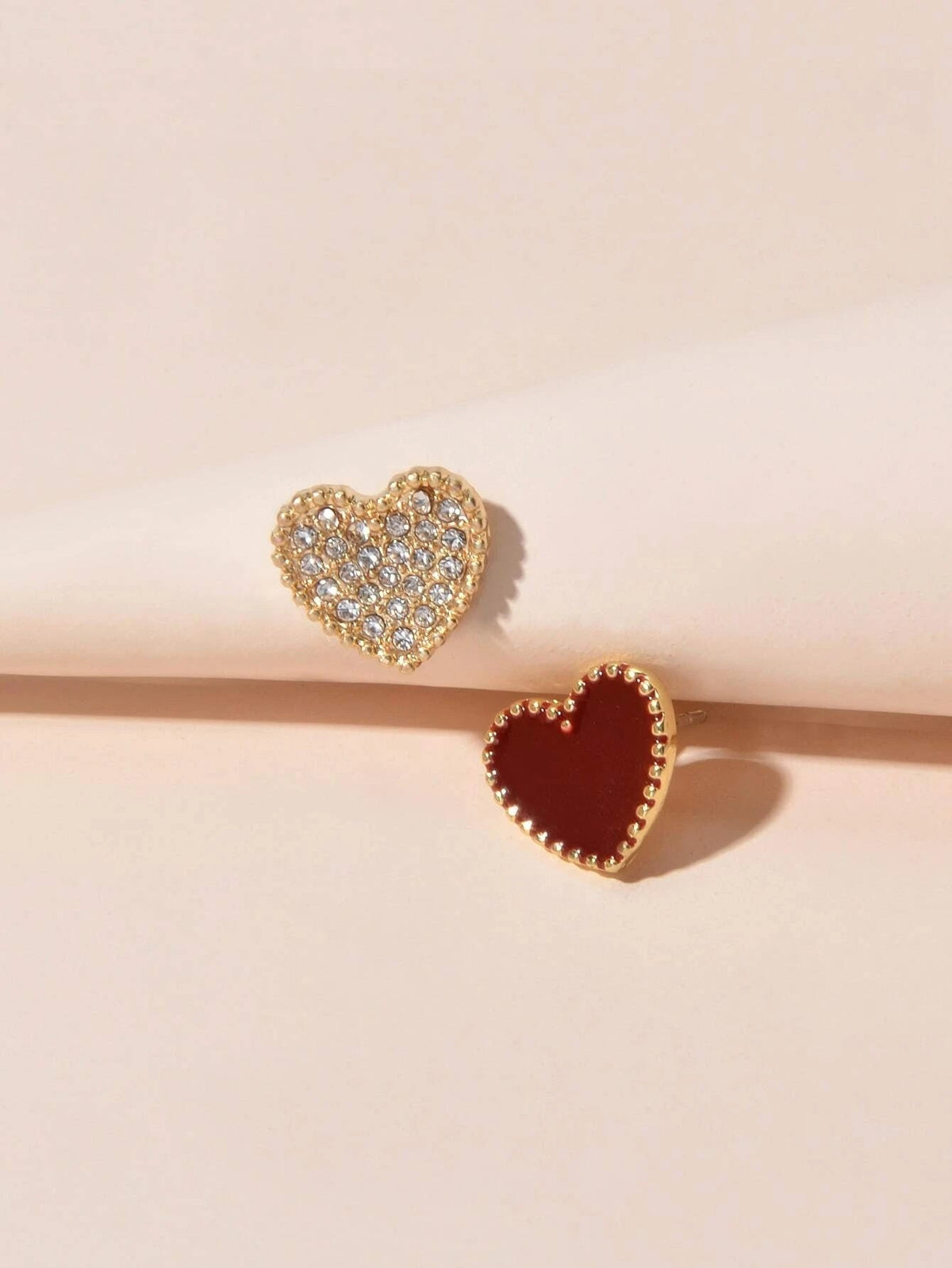 Full Rhinestone Red Enamel Heart Asymmetric Stud Gift Earrings For Women Teens-0