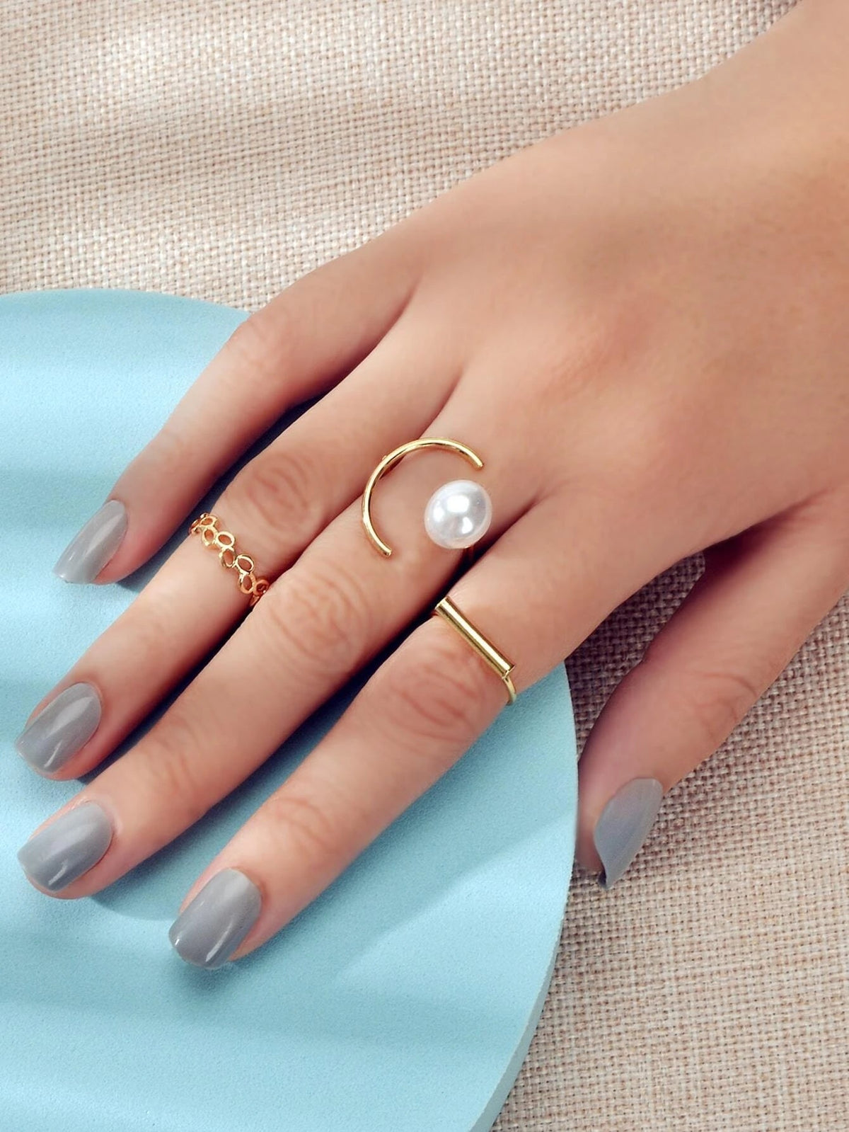 3 pcs Pearl Decor Gold Midi Finger Knuckle Rings set Teens Party Jewellery Gift-0