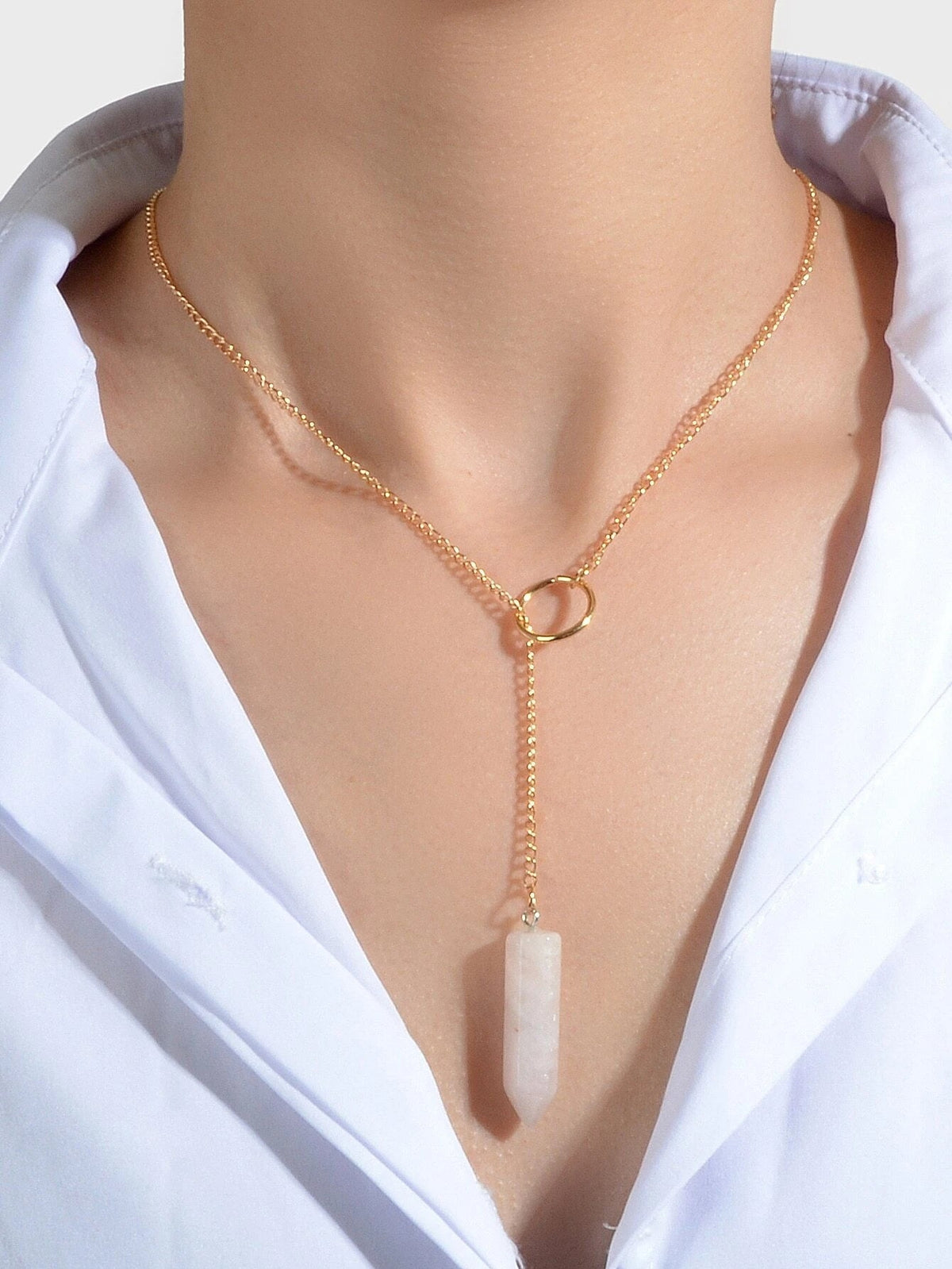Hexagonal Quartz Point Chakra Pendant Chain Necklace Drop Charm Jewellery Gift-0