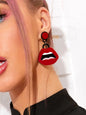 Personality Creative Red Lips Acrylic Statement Dangle Earrings Party Jewellery-0