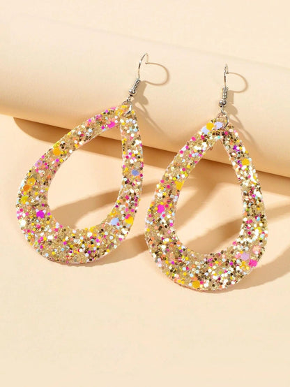 Boho Chic Gold Black Leather Shining Sequins Water Drop Big Dangle Earrings Gift-4
