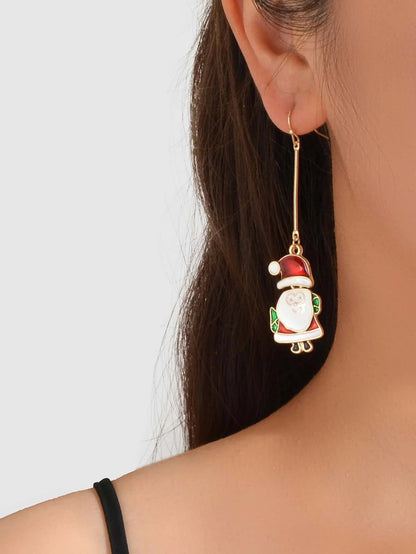 Christmas Jewellery White Enamel Santa Claus Drop Dangle Earrings Festival Gift-0