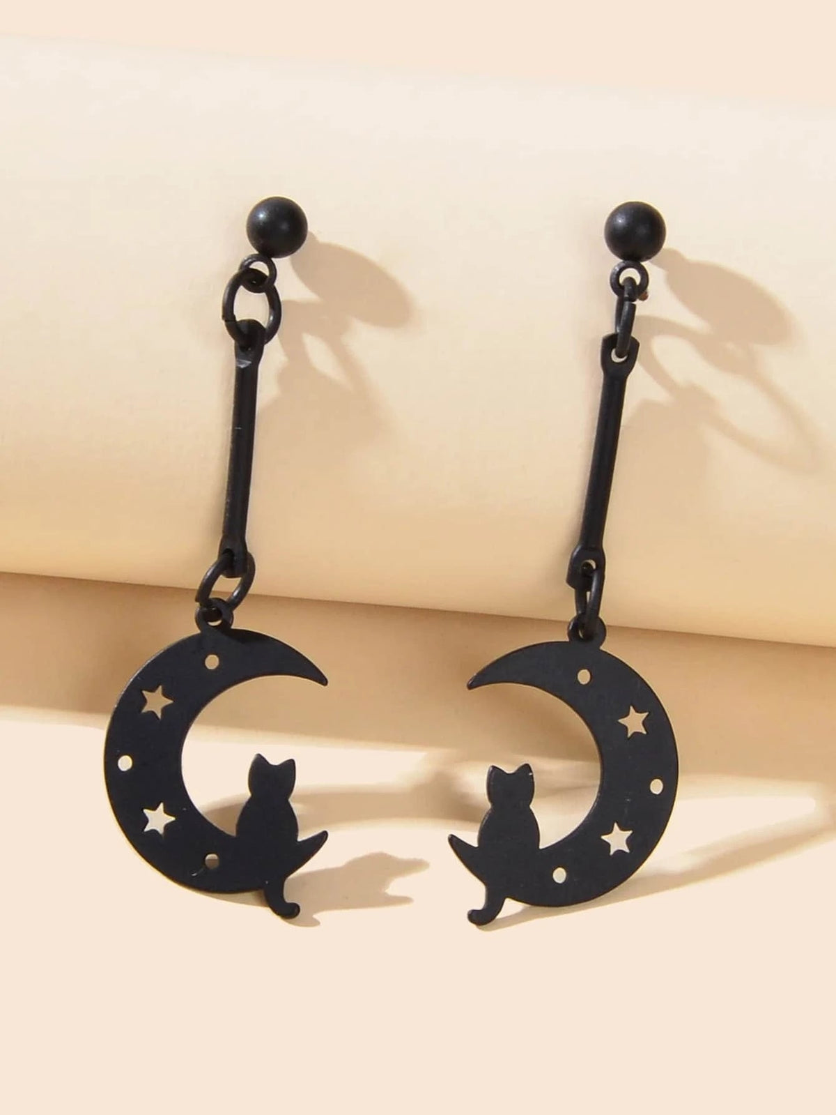 Cartoon Collection Accessories Black Hollow Moon Cat Dangling Elements Earrings-0
