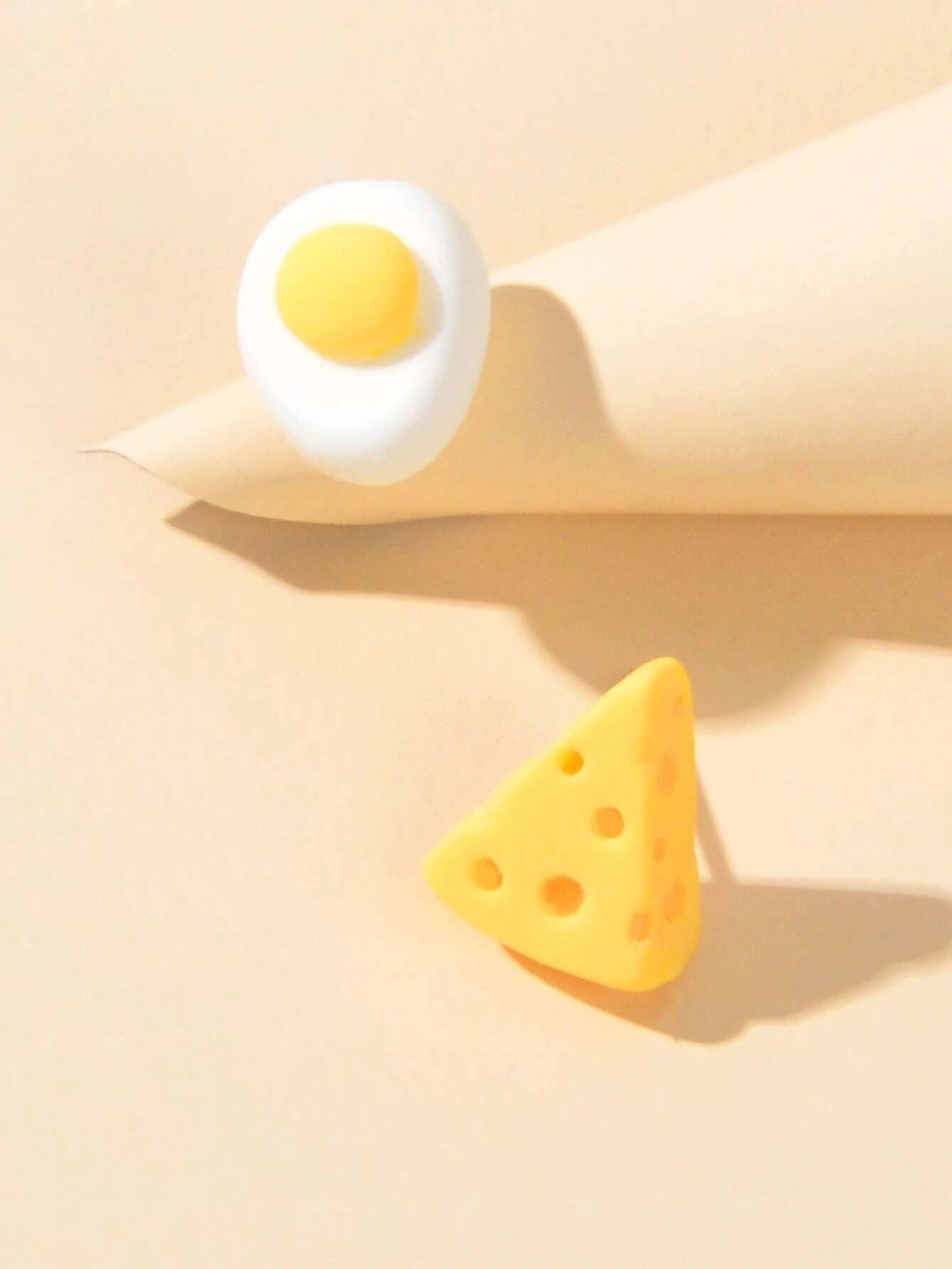 Cartoon Egg Cheese Stud Asymmetric Hypoallergenic Earrings Funny Gifts for Women-0