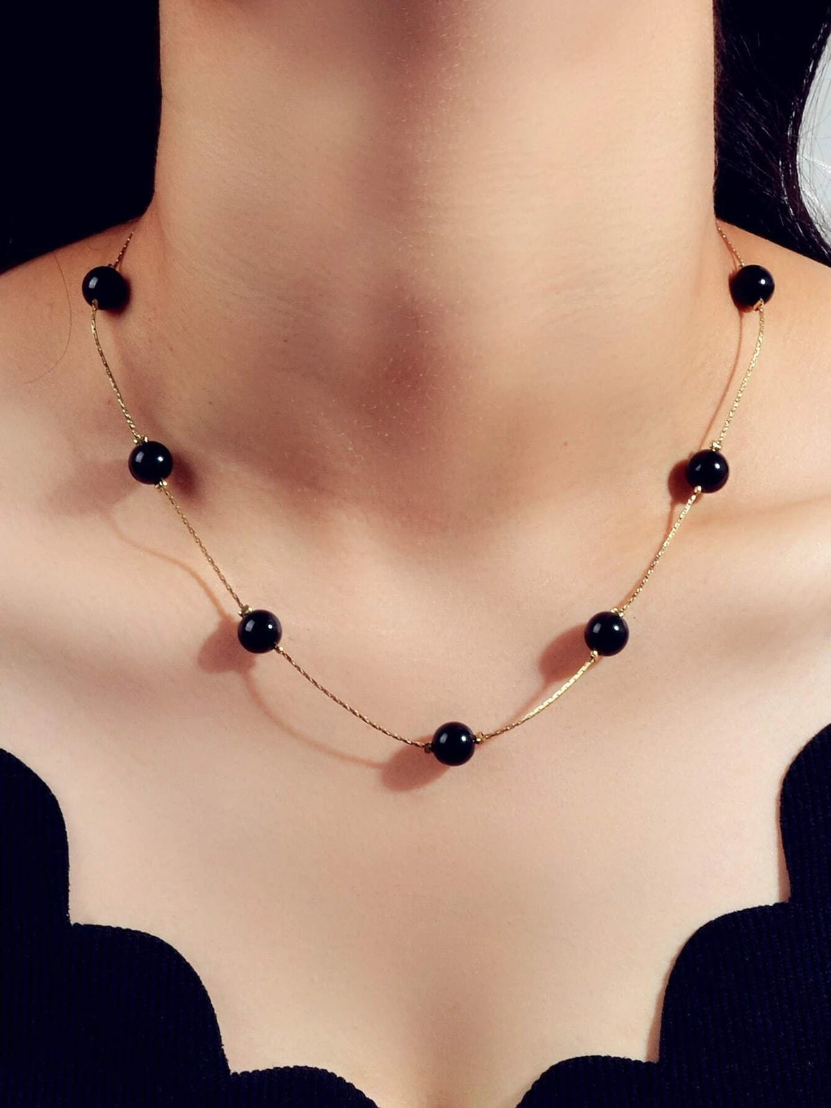 AU Post Fashion Accessories Black Beads Gold Chain Necklace Women Party Jewelry-0