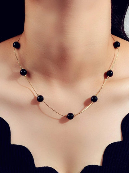 AU Post Fashion Accessories Black Beads Gold Chain Necklace Women Party Jewelry-0