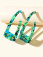 Statement Mottled Green Resin Geometric Dangle Polygonal Bohemian Earrings Gift-0