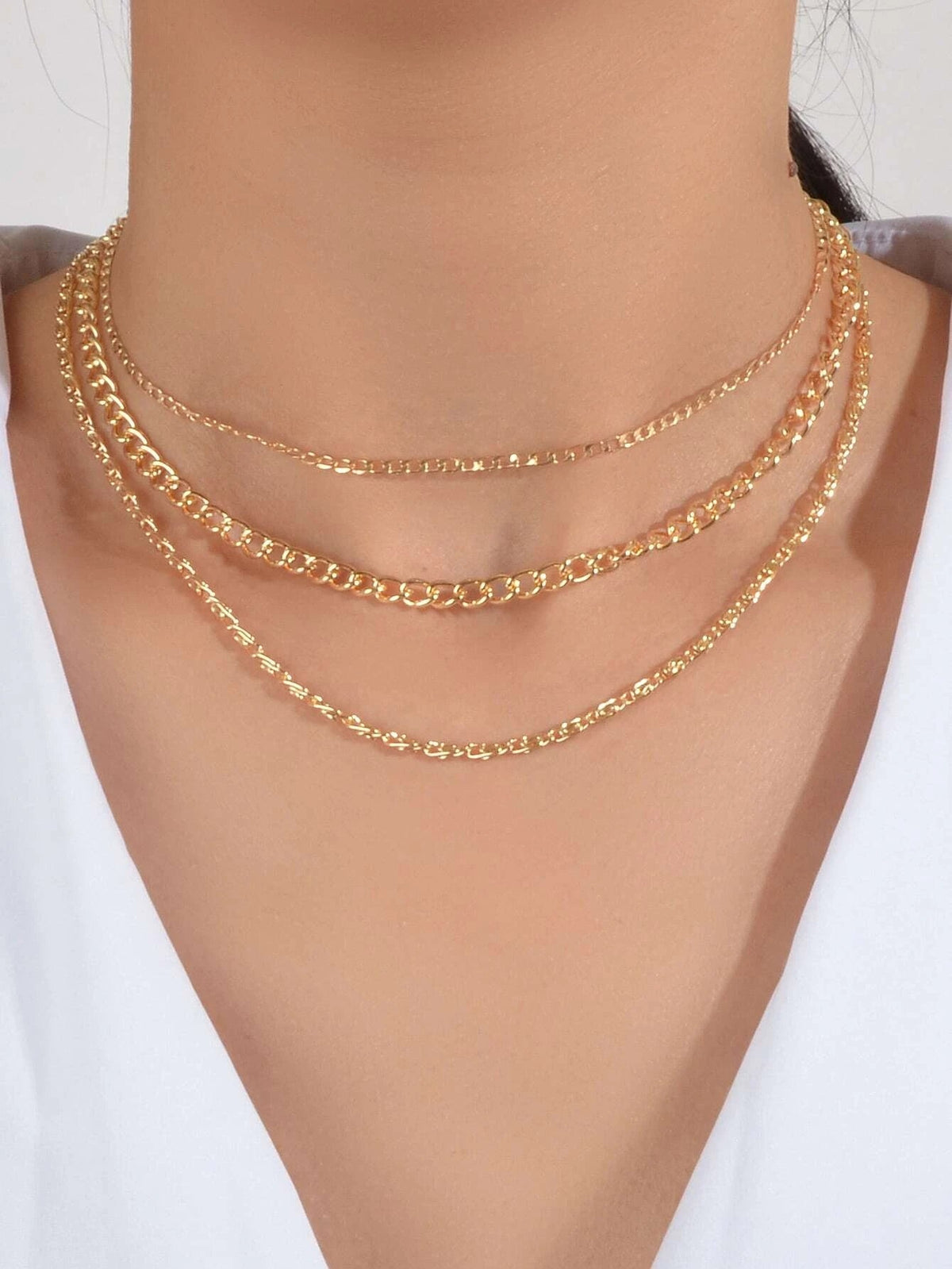 3 pcs Gold Silver Chain Boho Chic Minimalist Necklace Women Accessories Jewelry-1