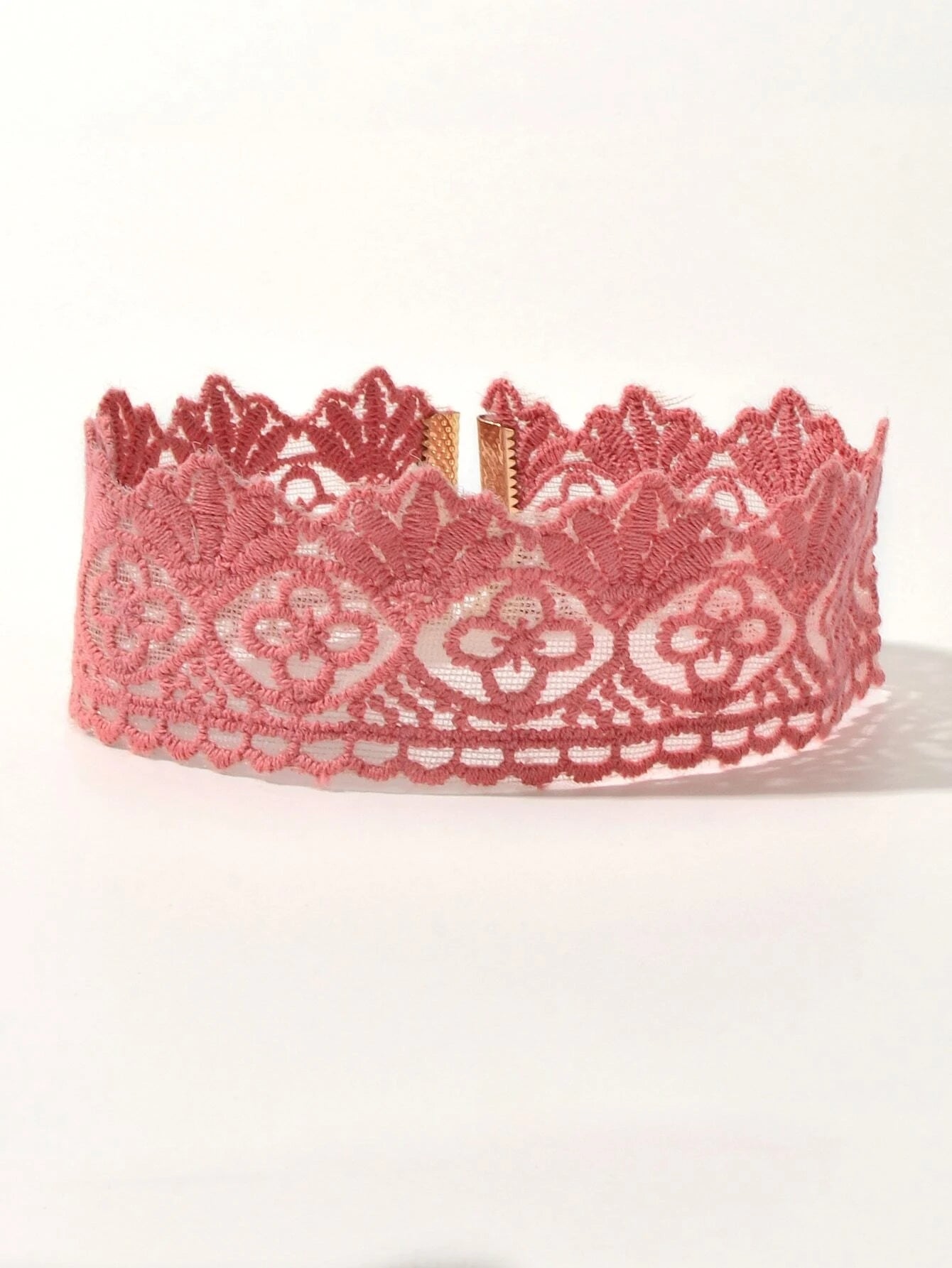 Solid Pink Lace Flower Geometric Pattern Gothic 90s Tattoo Choker Necklace Teens-1
