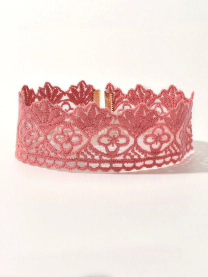 Solid Pink Lace Flower Geometric Pattern Gothic 90s Tattoo Choker Necklace Teens-1