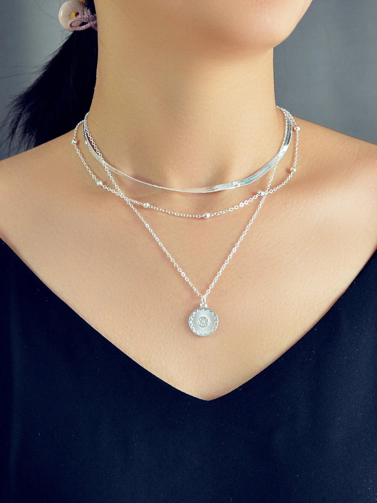 Boho Chic Jewelry Gold Silver Metal Multi-layer Chain Coin Disc Pendant Necklace-5