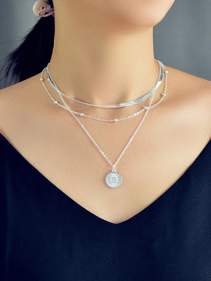 Boho Chic Jewelry Gold Silver Metal Multi-layer Chain Coin Disc Pendant Necklace-5