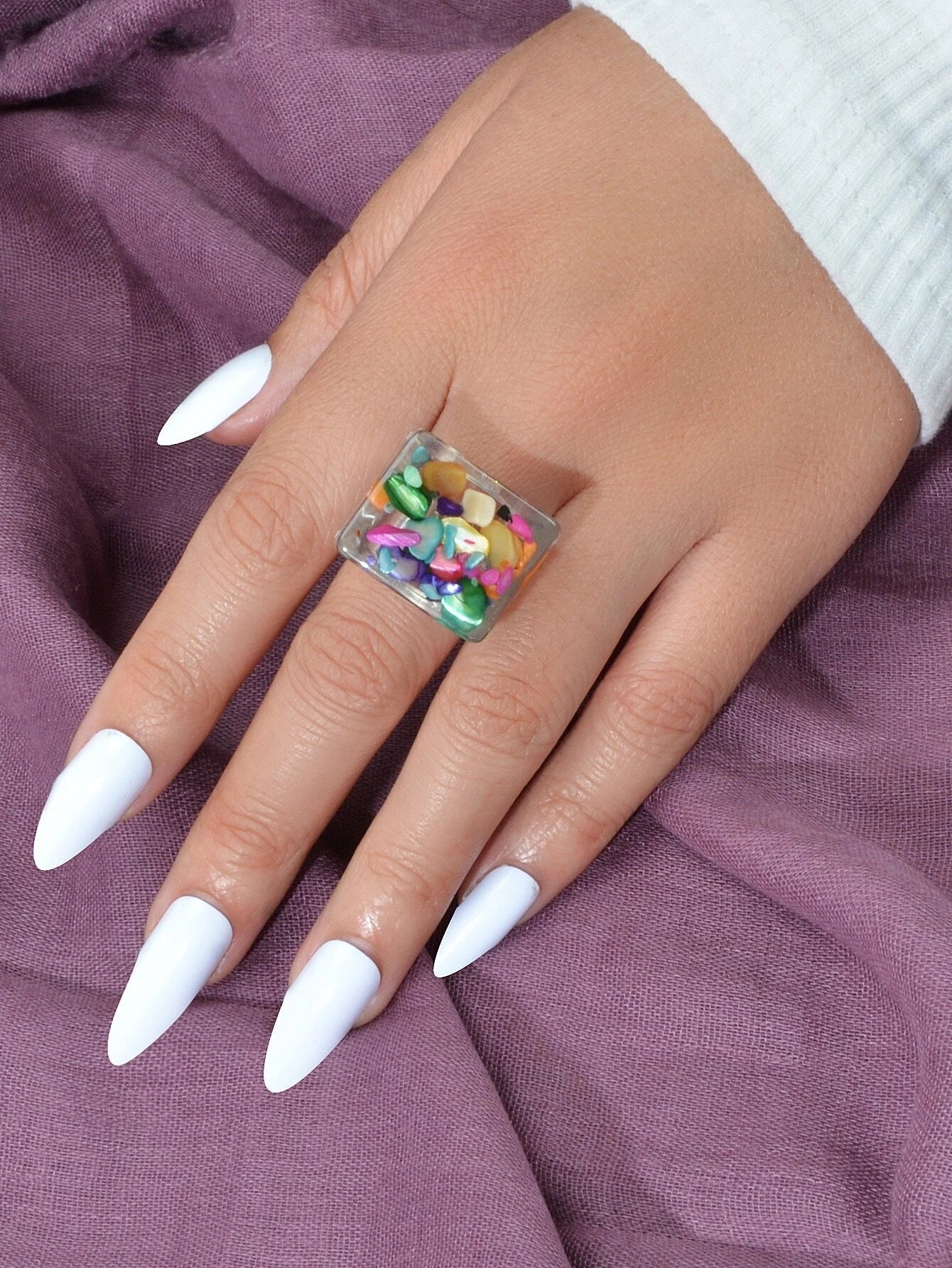 Transparent Trendy Colorful Stone Square Acrylic Chunky Ring Designer Jewellery-1