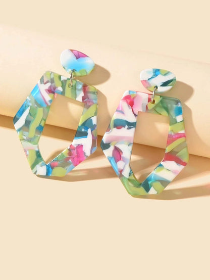 Mixed Color Geometric Acrylic Dangling Elements Earrings Women Party Decoration-0