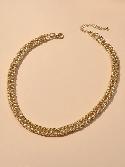 Minimalist Gold Chunky Solid Chain Statement Necklace Punk Halloween Jewellery-1