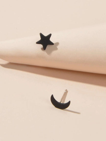 Minimalist Jewellery Star Moon Cute Asymmetric Stud Earrings Stunning Accessory-0