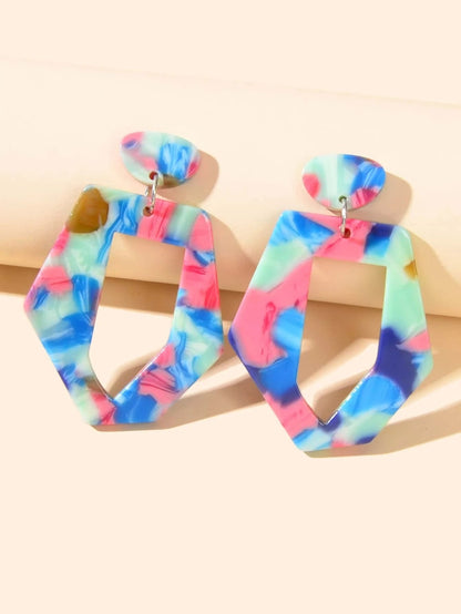 Mixed Color Geometric Acrylic Dangling Elements Earrings Women Party Decoration-5