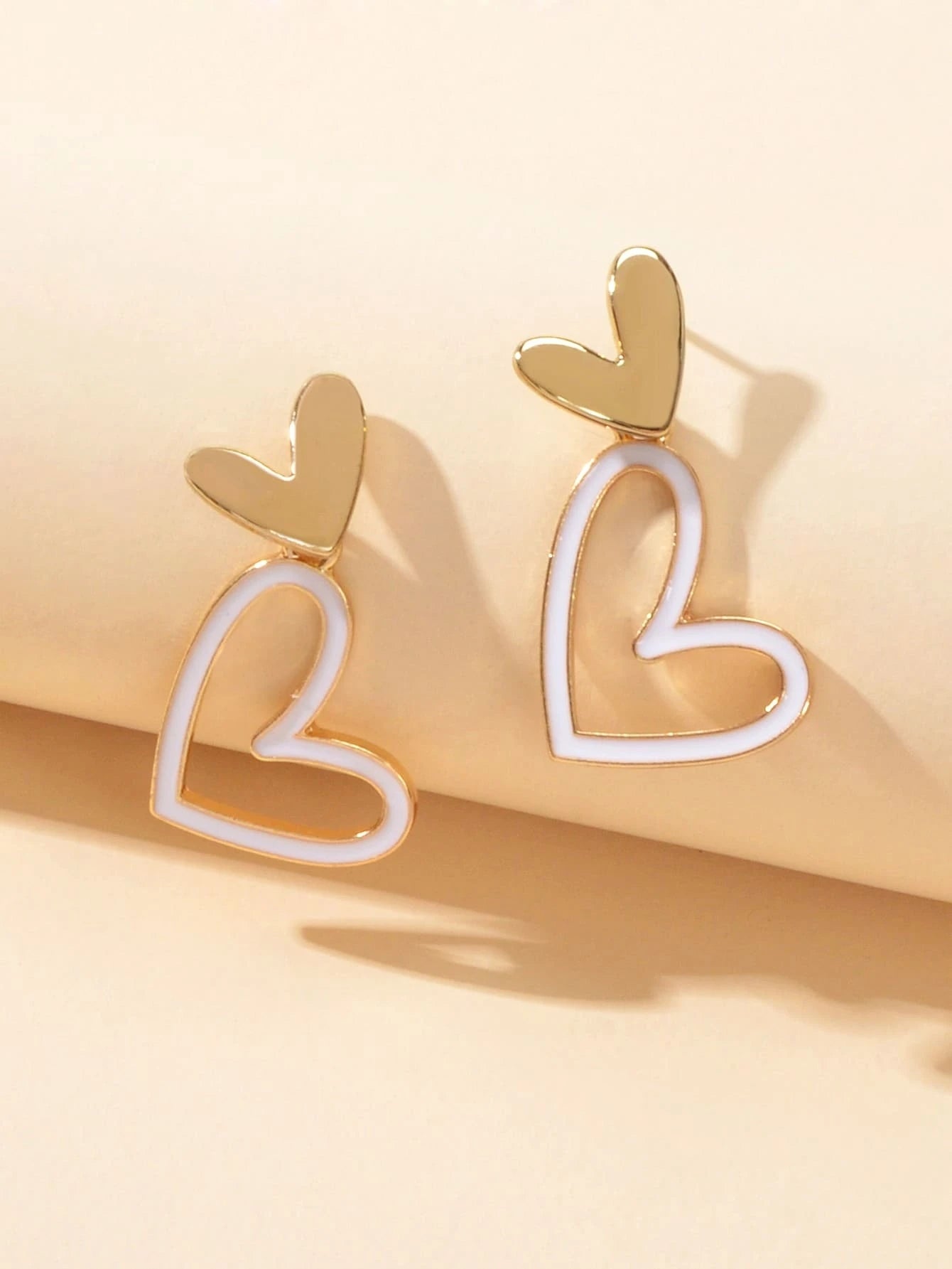 White Enamel Heart Drop Hypoallergenic Stud Earrings Dainty Gift for Women Girls-0