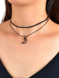 Gothic Black Pu Leather Double layer Chain Moon Star Charm Punk 90s Tattoo Choker-0