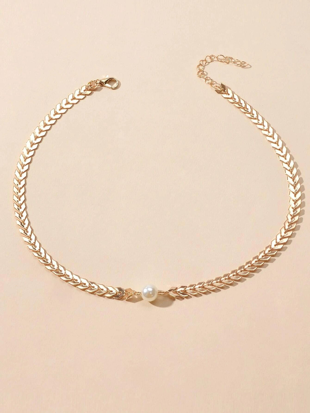 Fashion Jewellery Pearl Decor Gold Chain Arrow Choker Necklace Teens Accessories-1