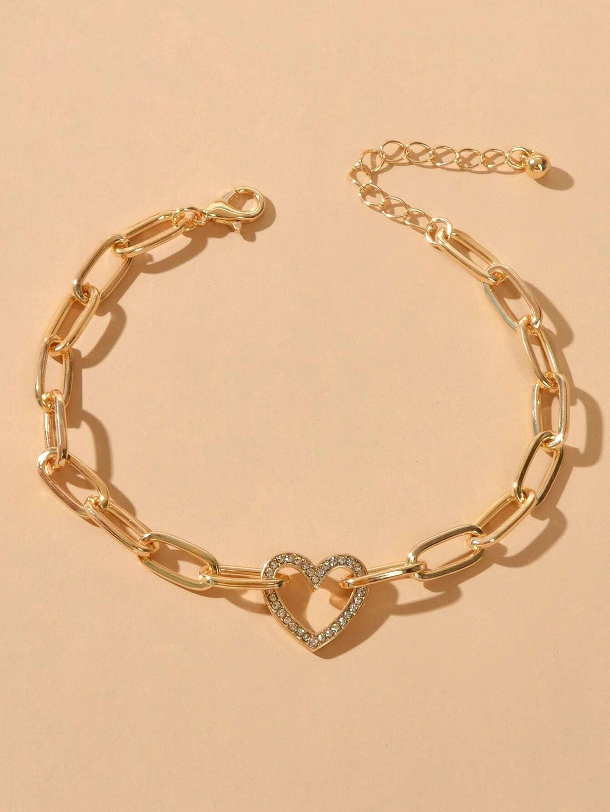 AU Local Rhinestone Love Heart Charm Chunky Gold Chain Bracelet Girl Accessories-0