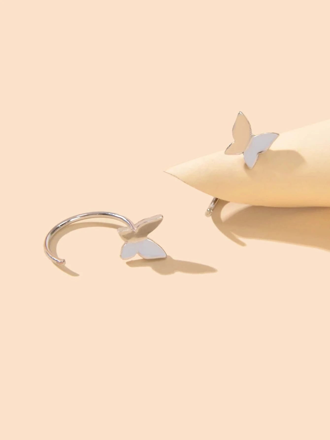 Minimalist Gold Silver Butterfly Cute Hoop Earrings Cute Stud Women Accessories-4