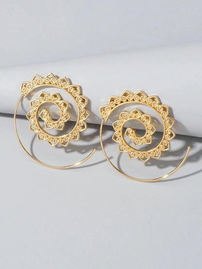 Boho Chic Gold Hollow out Geometric Hoop Earrings Fashion Party Accessories Gift-1