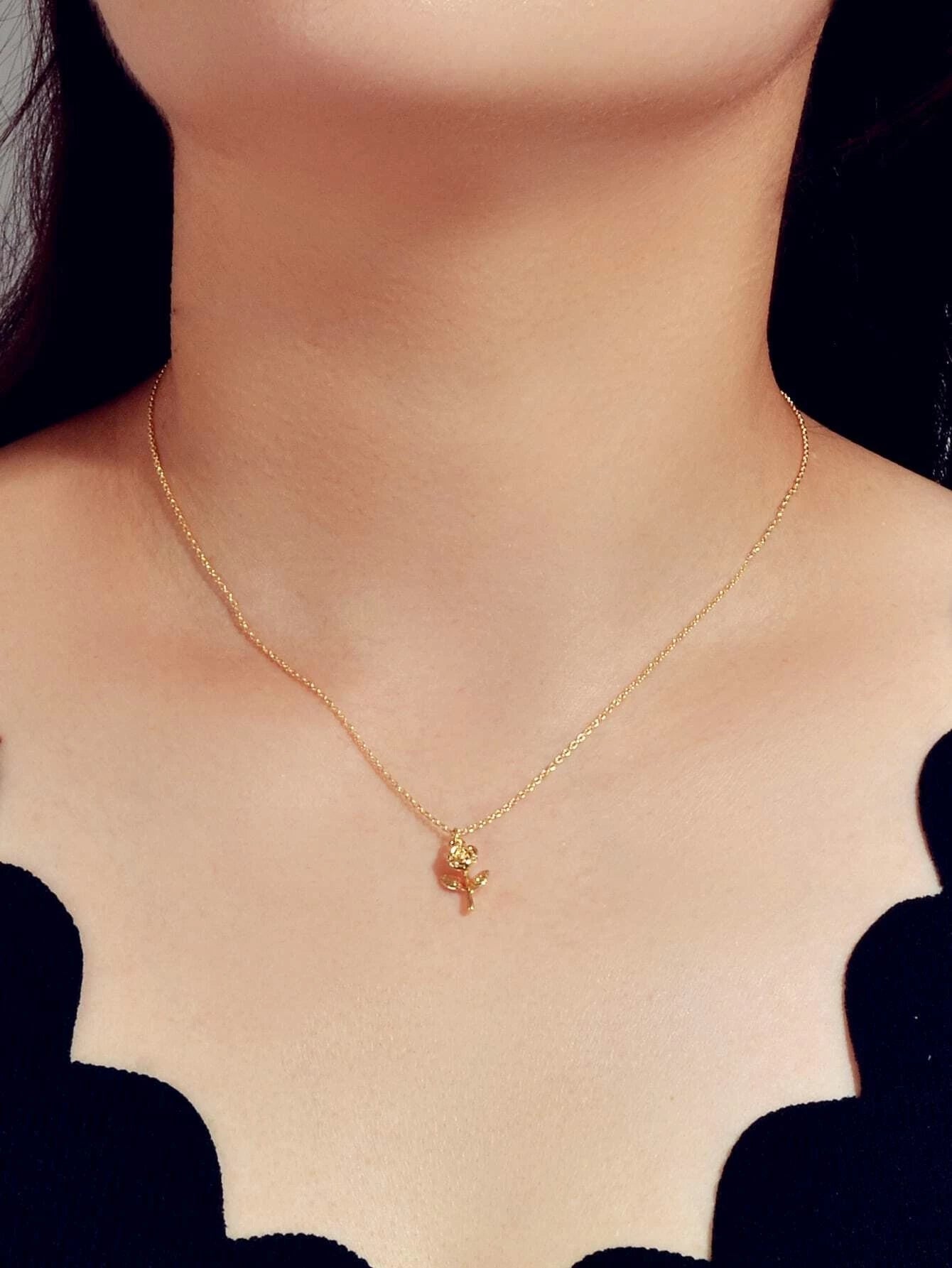 AU Stock Jewellery Gold Chain Rose Flower Charm Necklace Teens Women Lover Gift-0